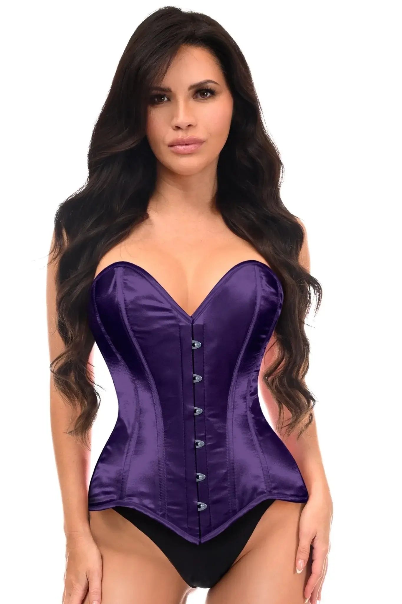 Lavish Dark Purple Satin Overbust Corset Sweetheart Neckline Busk Closure - Daisy Corsets - Flyclothing LLC