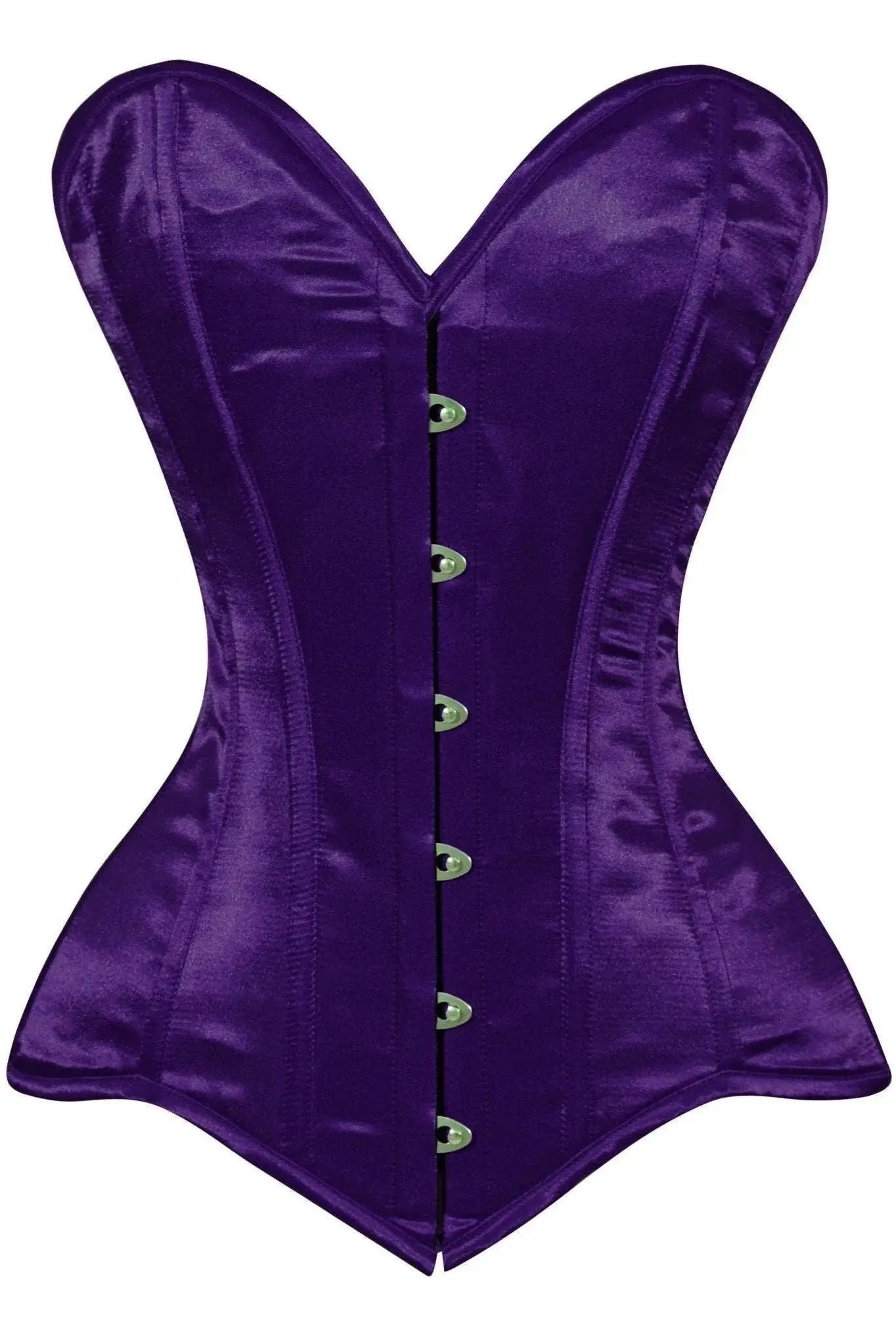 Lavish Dark Purple Satin Overbust Corset Sweetheart Neckline Busk Closure - Daisy Corsets - Flyclothing LLC