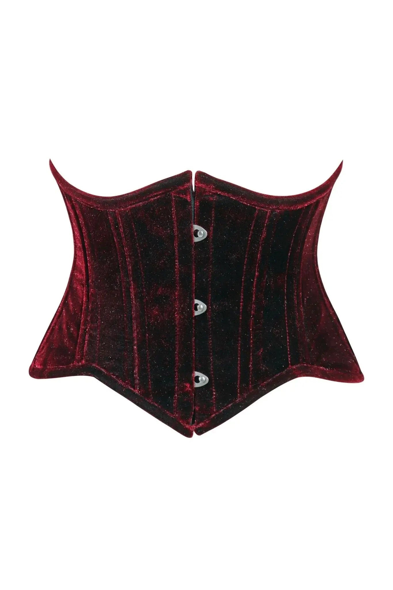 Lavish Dark Red Velvet Mini Cincher Underbust Corset Waist Cincher Busk Closure - Daisy Corsets - Flyclothing LLC