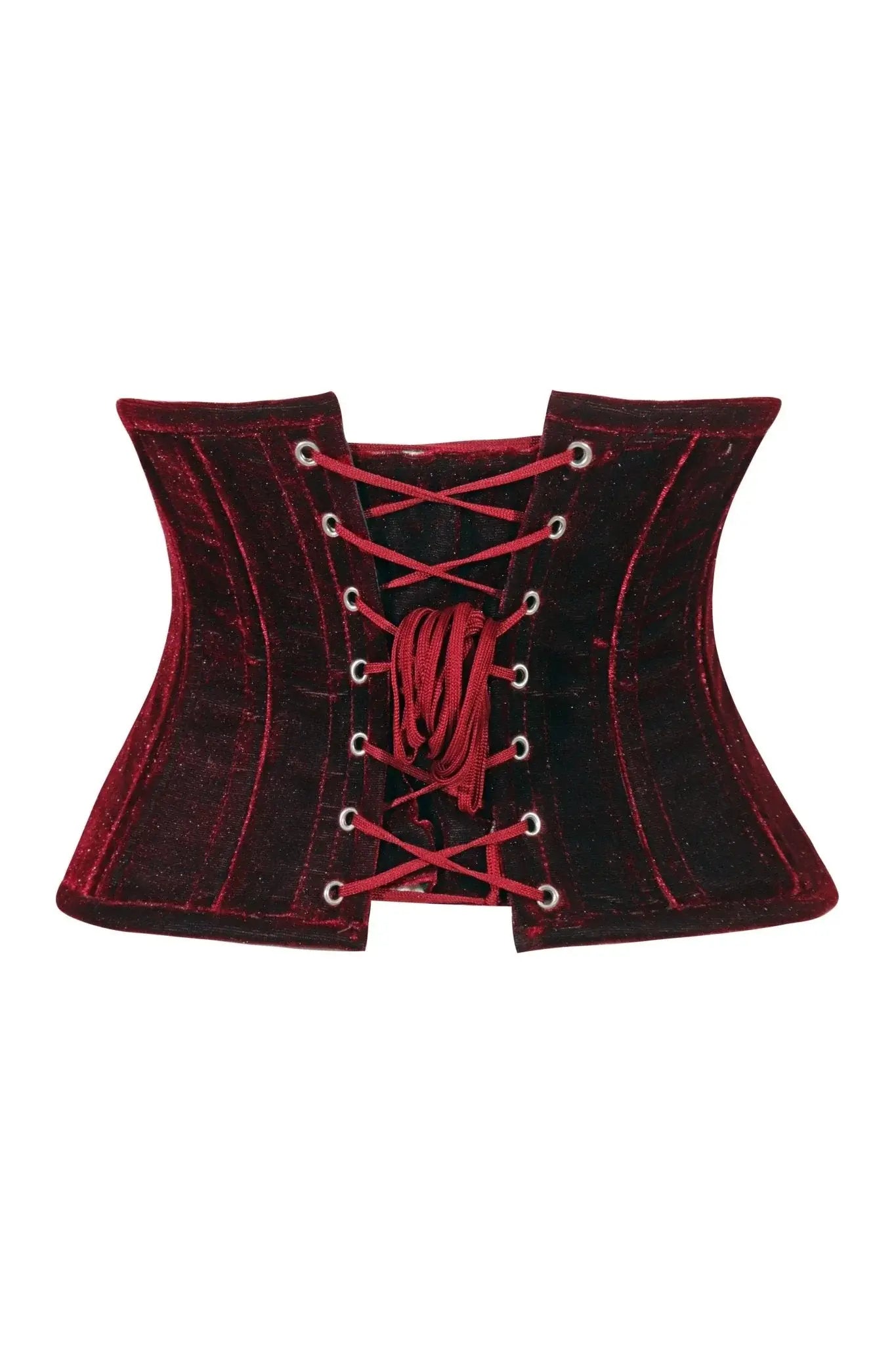 Lavish Dark Red Velvet Mini Cincher Underbust Corset Waist Cincher Busk Closure - Daisy Corsets - Flyclothing LLC