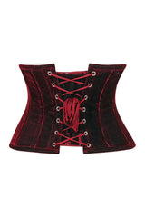 Lavish Dark Red Velvet Mini Cincher Underbust Corset Waist Cincher Busk Closure - Daisy Corsets - Flyclothing LLC