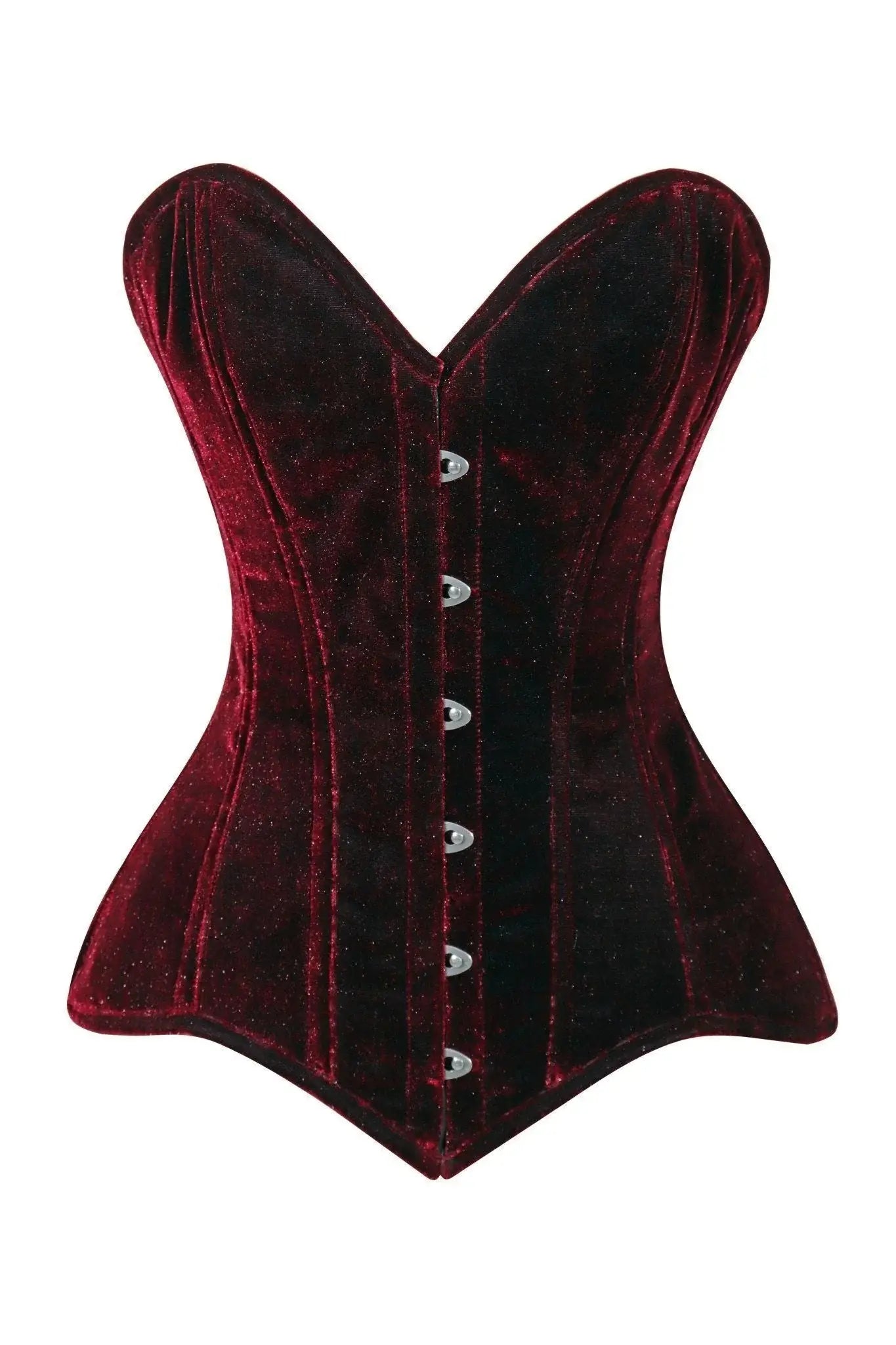 Lavish Dark Red Velvet Overbust Corset Sweetheart Neckline Busk Closure - Daisy Corsets - Flyclothing LLC