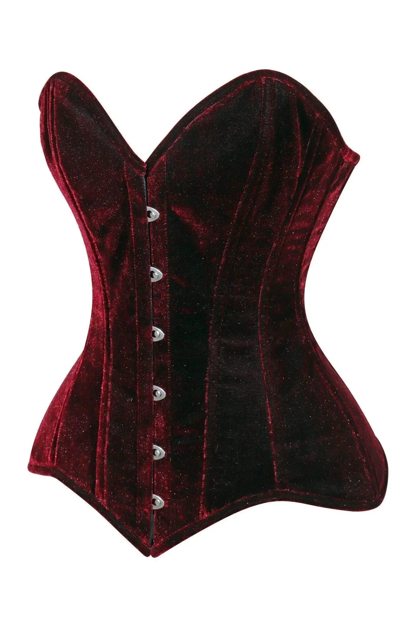 Lavish Dark Red Velvet Overbust Corset Sweetheart Neckline Busk Closure - Daisy Corsets - Flyclothing LLC