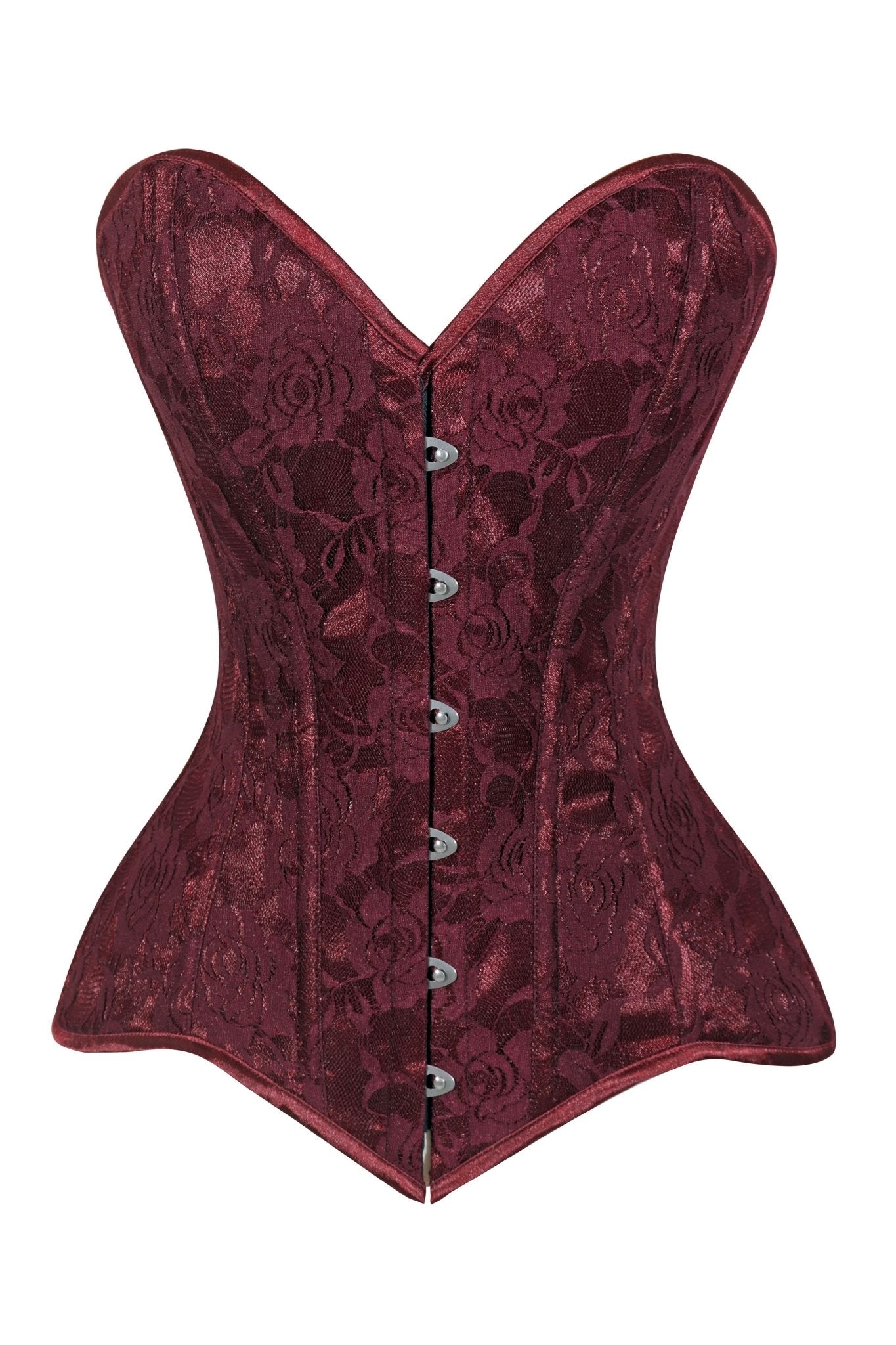 Daisy Corsets Lavish Dark Red Wine Lace Overbust Corset Sweetheart Neckline Busk Closure - Daisy Corsets