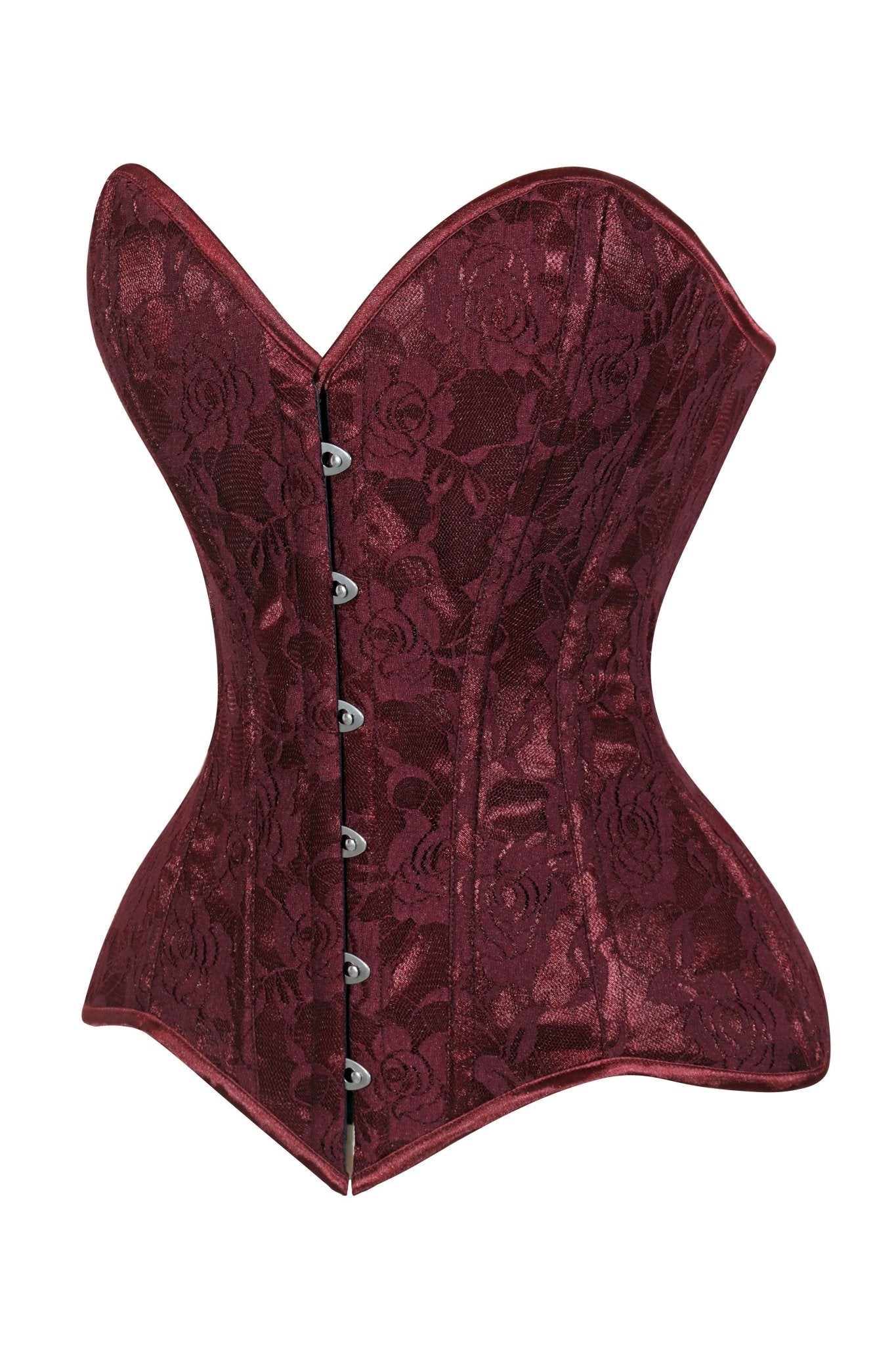 Daisy Corsets Lavish Dark Red Wine Lace Overbust Corset Sweetheart Neckline Busk Closure - Daisy Corsets