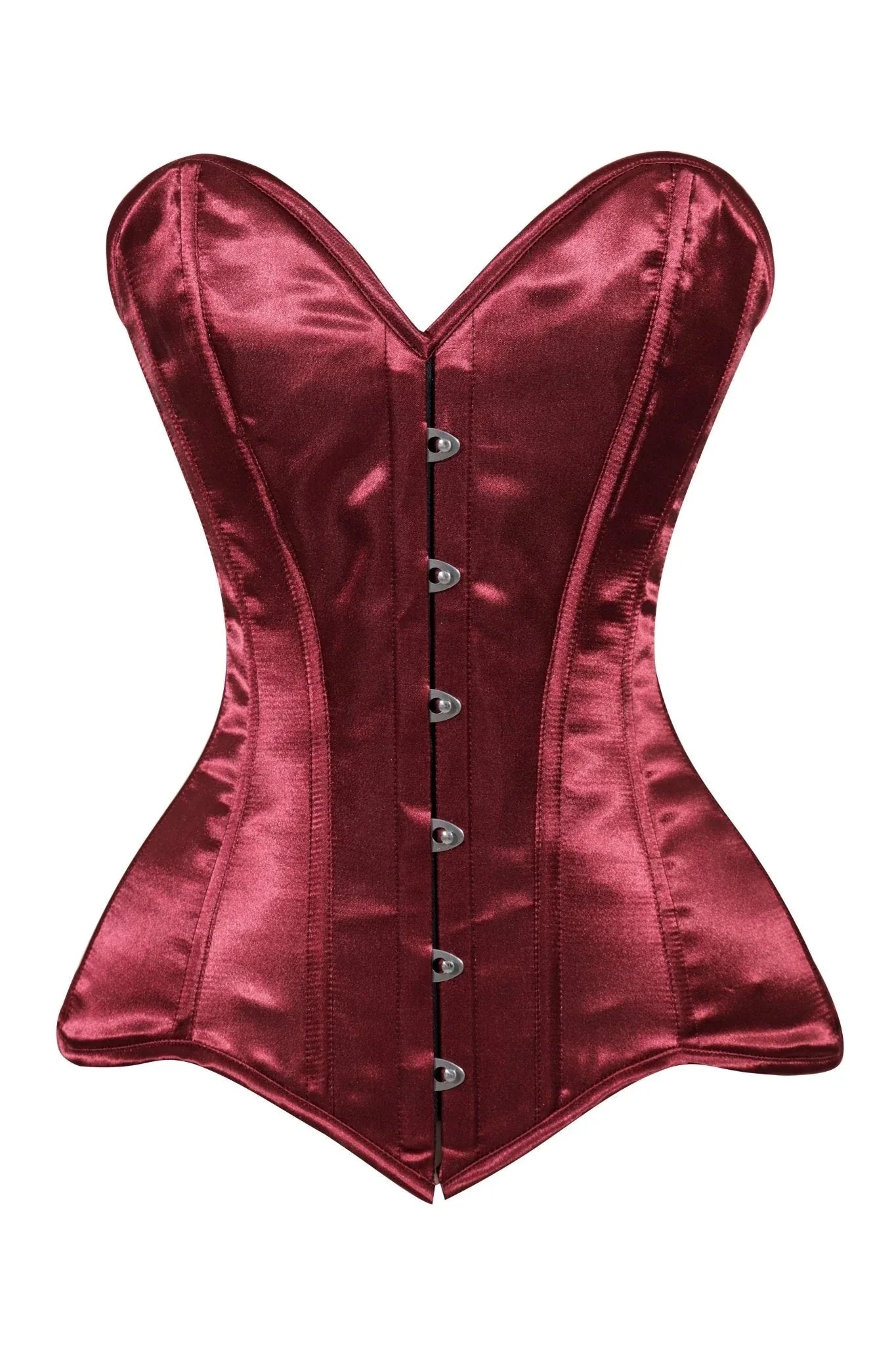 Lavish Dark Red Wine Satin Overbust Corset Sweetheart Neckline Busk Closure - Daisy Corsets - Flyclothing LLC
