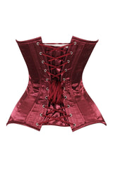 Lavish Dark Red Wine Satin Overbust Corset Sweetheart Neckline Busk Closure - Daisy Corsets - Flyclothing LLC