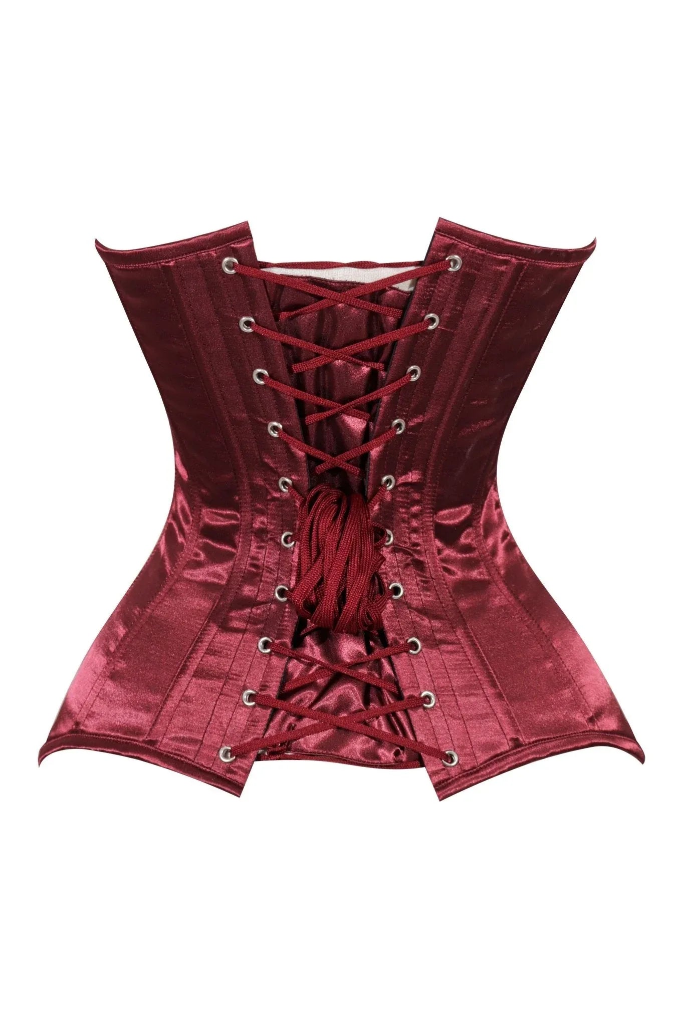 Lavish Dark Red Wine Satin Overbust Corset Sweetheart Neckline Busk Closure - Daisy Corsets - Flyclothing LLC