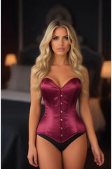 Lavish Dark Red Wine Satin Overbust Corset Sweetheart Neckline Busk Closure - Daisy Corsets - Flyclothing LLC