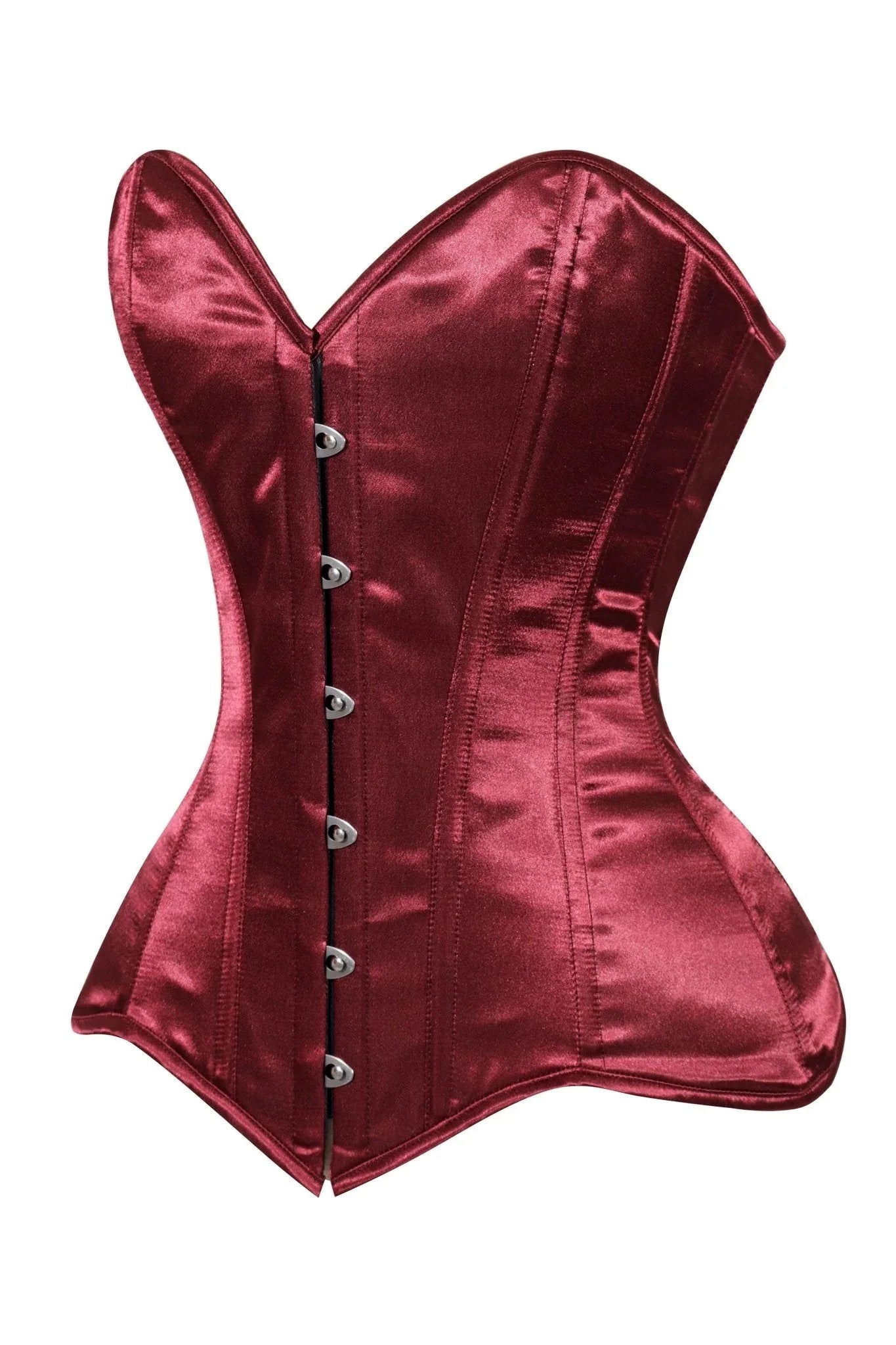 Lavish Dark Red Wine Satin Overbust Corset Sweetheart Neckline Busk Closure - Daisy Corsets - Flyclothing LLC