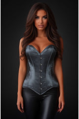 Daisy Corsets Lavish Dark Silver Overbust Corset Sweetheart Neckline Busk Closure - Daisy Corsets