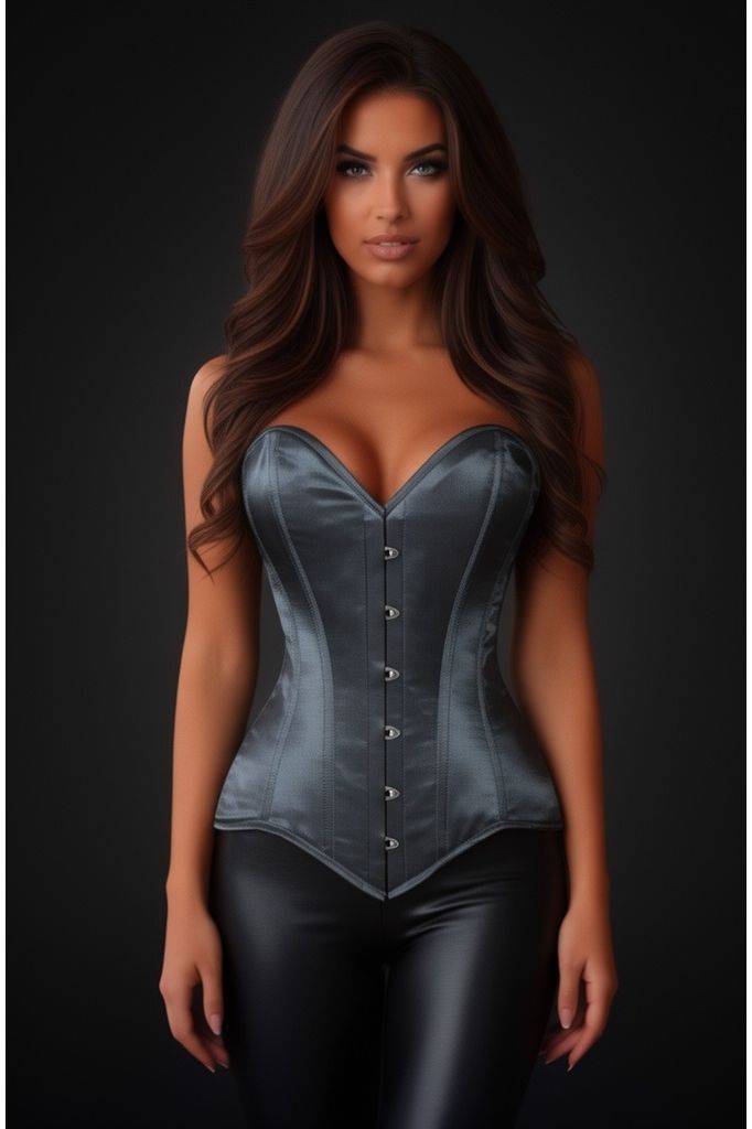 Daisy Corsets Lavish Dark Silver Overbust Corset Sweetheart Neckline Busk Closure - Daisy Corsets