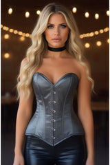 Daisy Corsets Lavish Dark Silver Overbust Corset Sweetheart Neckline Busk Closure - Daisy Corsets