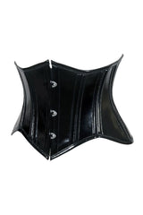Daisy Corsets Lavish Double Boned Black Patent PVC Vinyl Curvy Cut Mini Cincher Underbust Corset - Daisy Corsets