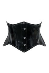 Daisy Corsets Lavish Double Boned Black Patent PVC Vinyl Curvy Cut Mini Cincher Underbust Corset - Daisy Corsets
