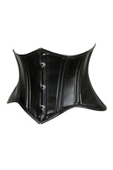 Daisy Corsets Lavish Double Boned Black Wet Look Faux Leather Curvy Cut Mini Cincher Underbust Corset - Daisy Corsets