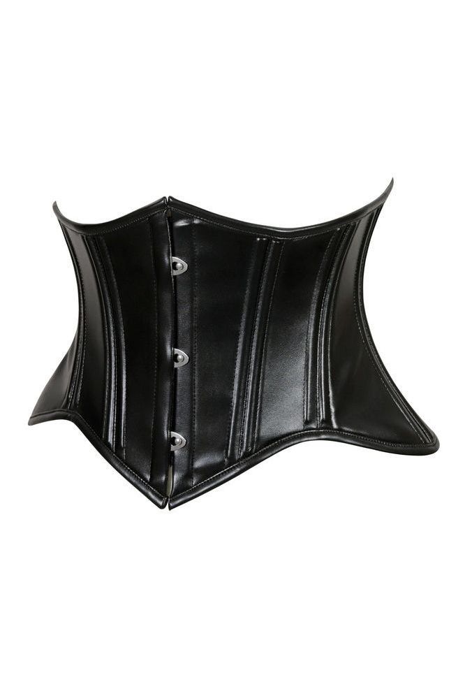 Daisy Corsets Lavish Double Boned Black Wet Look Faux Leather Curvy Cut Mini Cincher Underbust Corset - Daisy Corsets