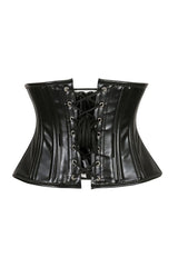 Daisy Corsets Lavish Double Boned Black Wet Look Faux Leather Curvy Cut Mini Cincher Underbust Corset - Daisy Corsets