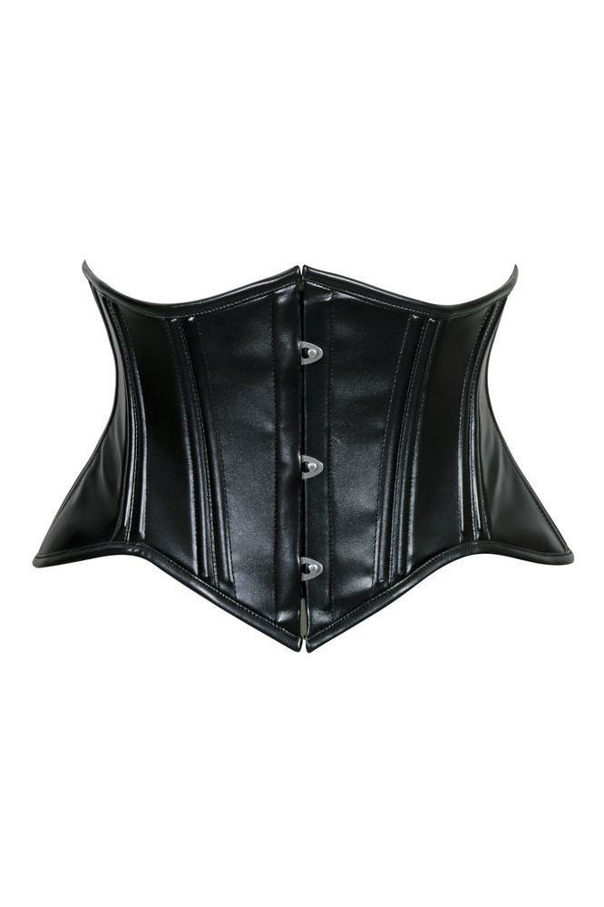 Daisy Corsets Lavish Double Boned Black Wet Look Faux Leather Curvy Cut Mini Cincher Underbust Corset - Daisy Corsets
