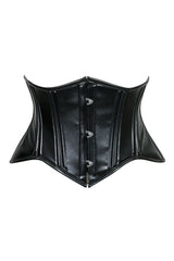 Daisy Corsets Lavish Double Boned Black Wet Look Faux Leather Curvy Cut Mini Cincher Underbust Corset - Daisy Corsets