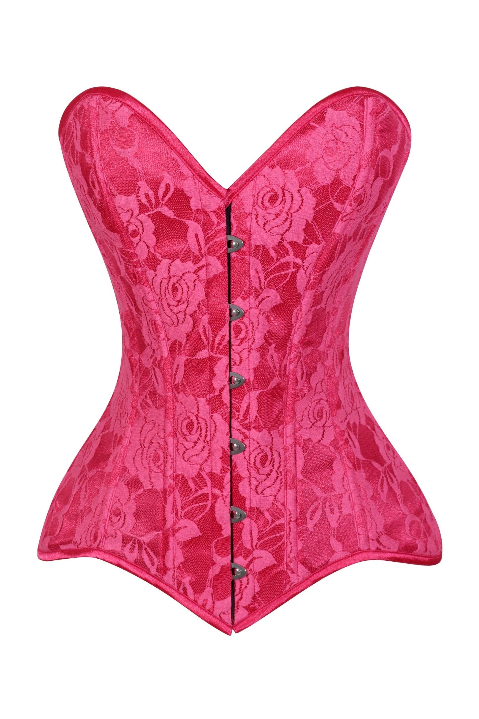 Daisy Corsets Lavish Fuchsia Lace Overbust Corset Sweetheart Neckline Busk Closure - Daisy Corsets