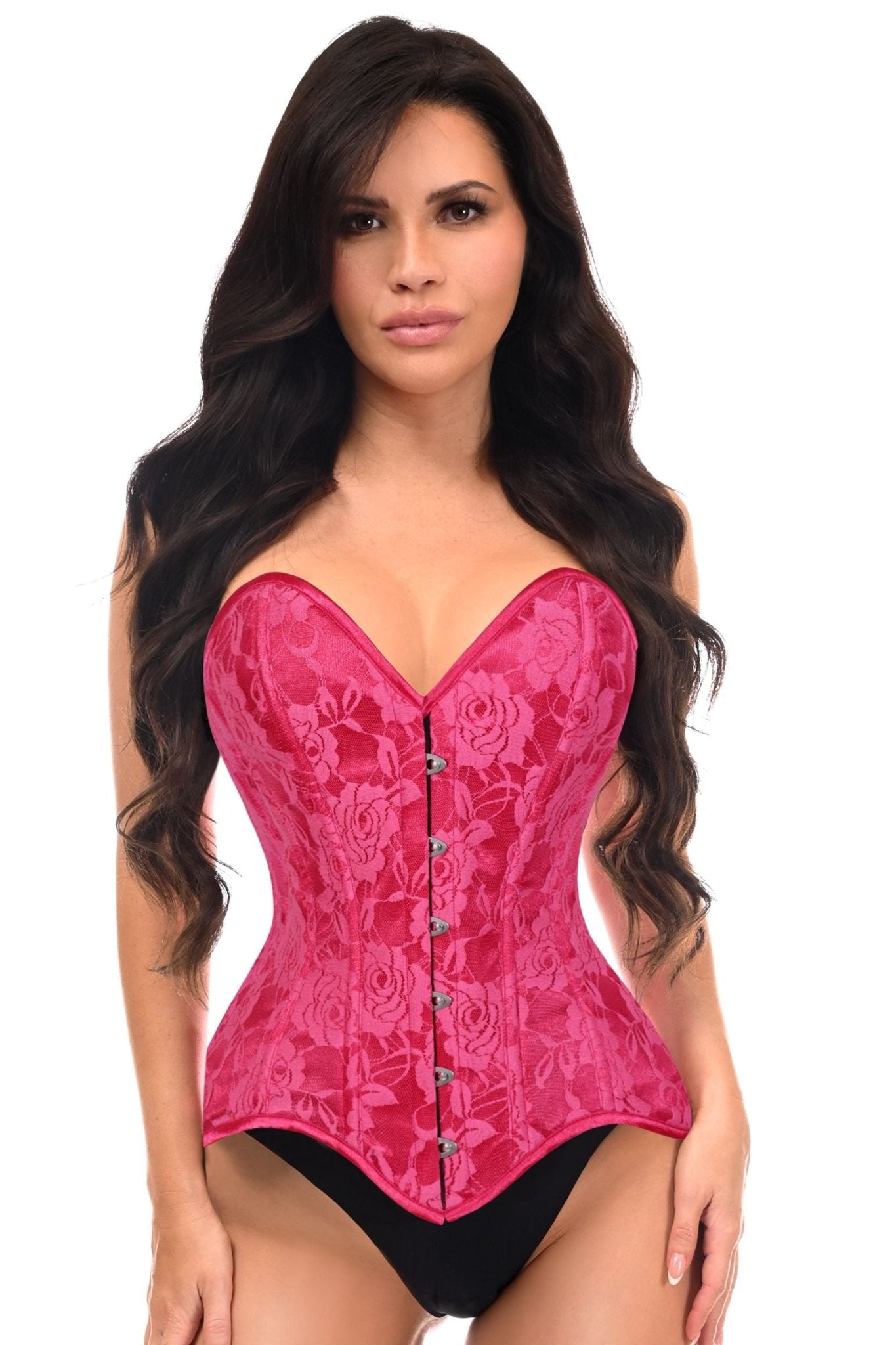 Daisy Corsets Lavish Fuchsia Lace Overbust Corset Sweetheart Neckline Busk Closure - Daisy Corsets