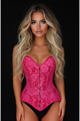 Daisy Corsets Lavish Fuchsia Lace Overbust Corset Sweetheart Neckline Busk Closure - Daisy Corsets
