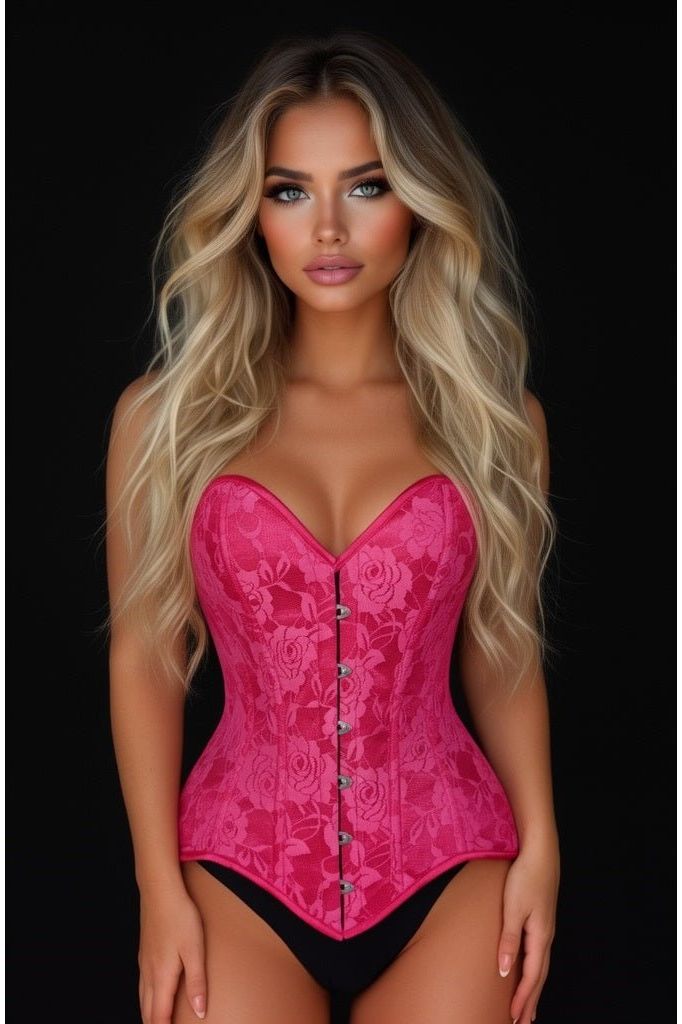 Daisy Corsets Lavish Fuchsia Lace Overbust Corset Sweetheart Neckline Busk Closure - Daisy Corsets