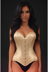 Lavish Gold Satin Overbust Corset Sweetheart Neckline Busk Closure - Daisy Corsets - Flyclothing LLC