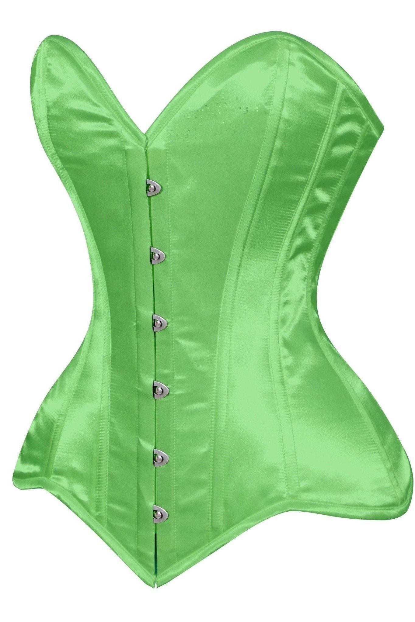 Daisy Corsets Lavish Green Satin Overbust Corset Sweetheart Neckline Busk Closure - Daisy Corsets