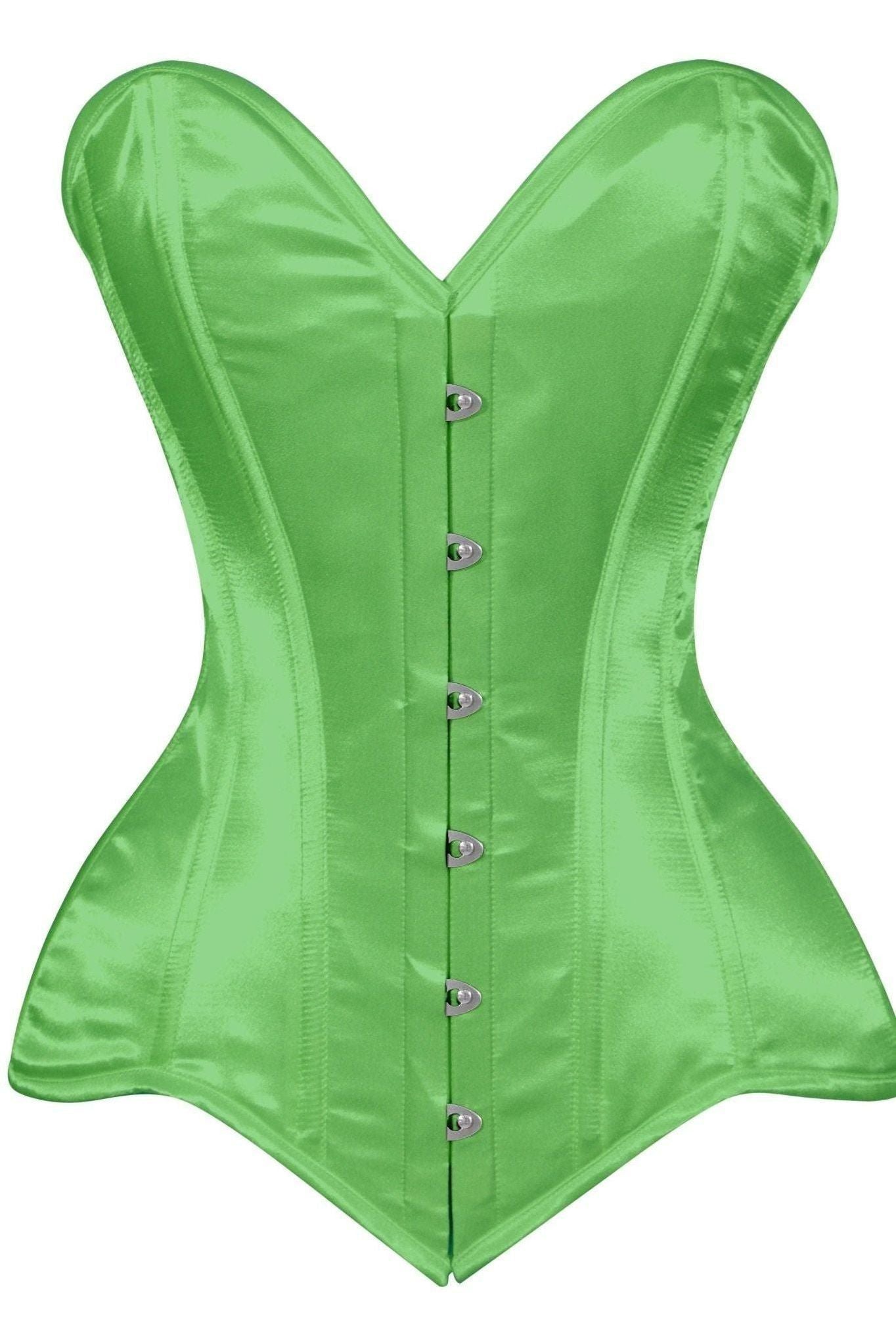 Daisy Corsets Lavish Green Satin Overbust Corset Sweetheart Neckline Busk Closure - Daisy Corsets