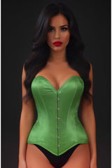 Daisy Corsets Lavish Green Satin Overbust Corset Sweetheart Neckline Busk Closure - Daisy Corsets