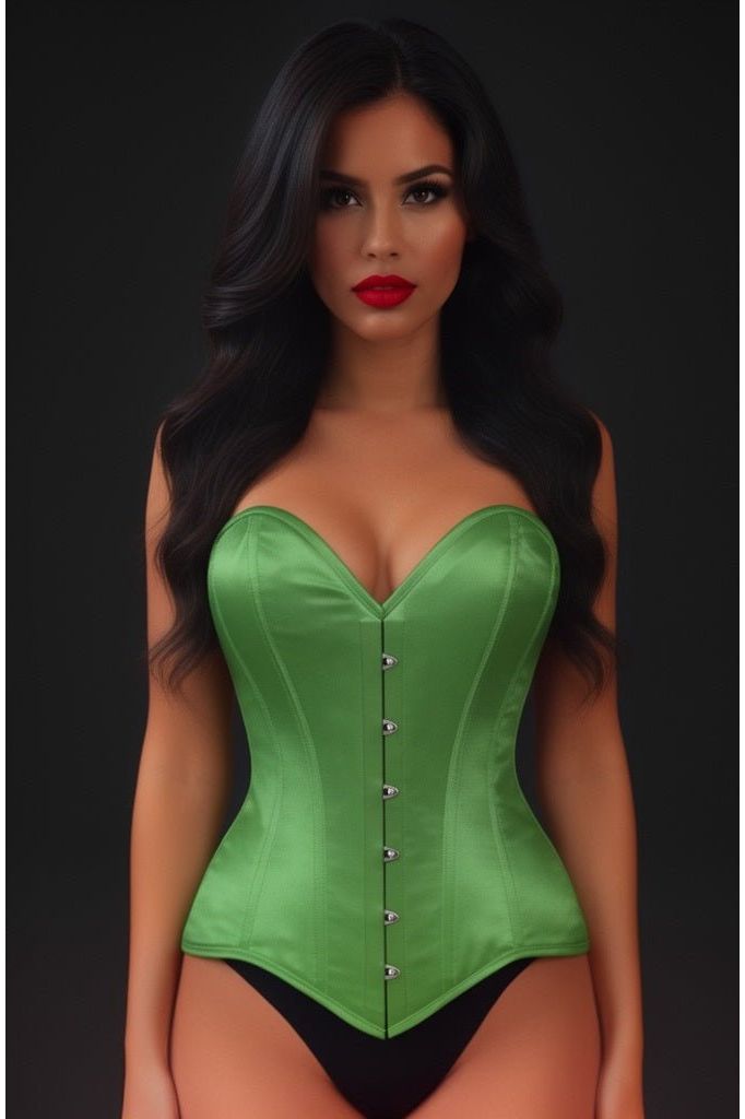 Daisy Corsets Lavish Green Satin Overbust Corset Sweetheart Neckline Busk Closure - Daisy Corsets
