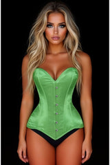 Daisy Corsets Lavish Green Satin Overbust Corset Sweetheart Neckline Busk Closure - Daisy Corsets