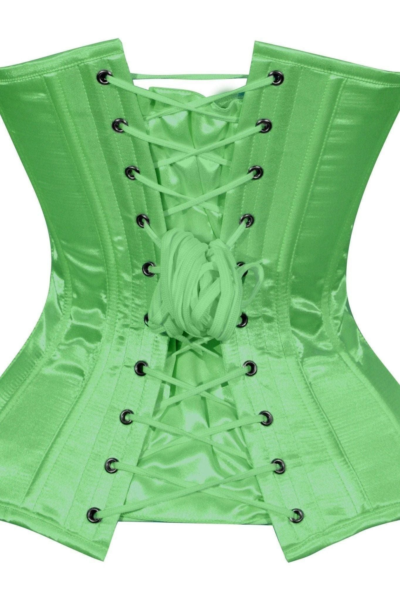 Daisy Corsets Lavish Green Satin Overbust Corset Sweetheart Neckline Busk Closure - Daisy Corsets