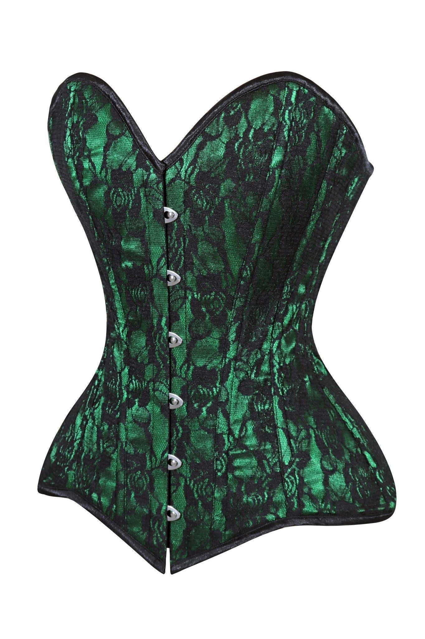 Daisy Corsets Lavish Green/Black Lace Overbust Corset Sweetheart Neckline Busk Closure - Daisy Corsets