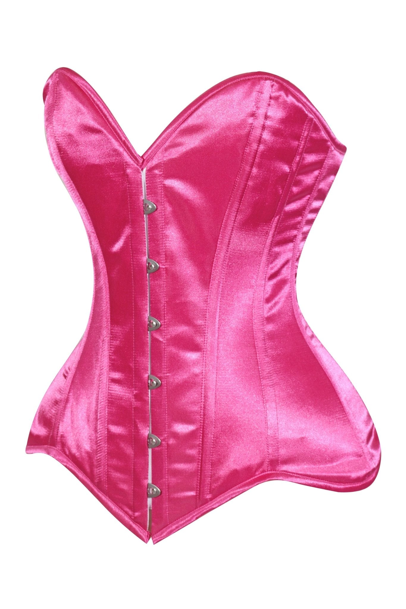 Daisy Corsets Lavish Hot Pink Satin Overbust Corset Sweetheart Neckline Busk Closure - Daisy Corsets