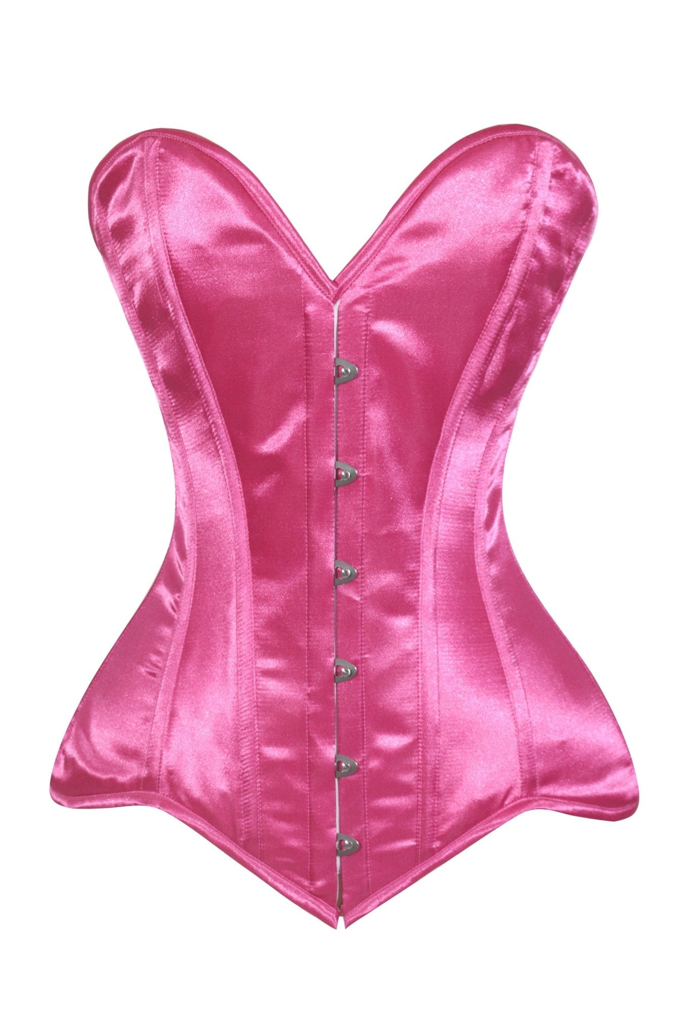 Daisy Corsets Lavish Hot Pink Satin Overbust Corset Sweetheart Neckline Busk Closure - Daisy Corsets