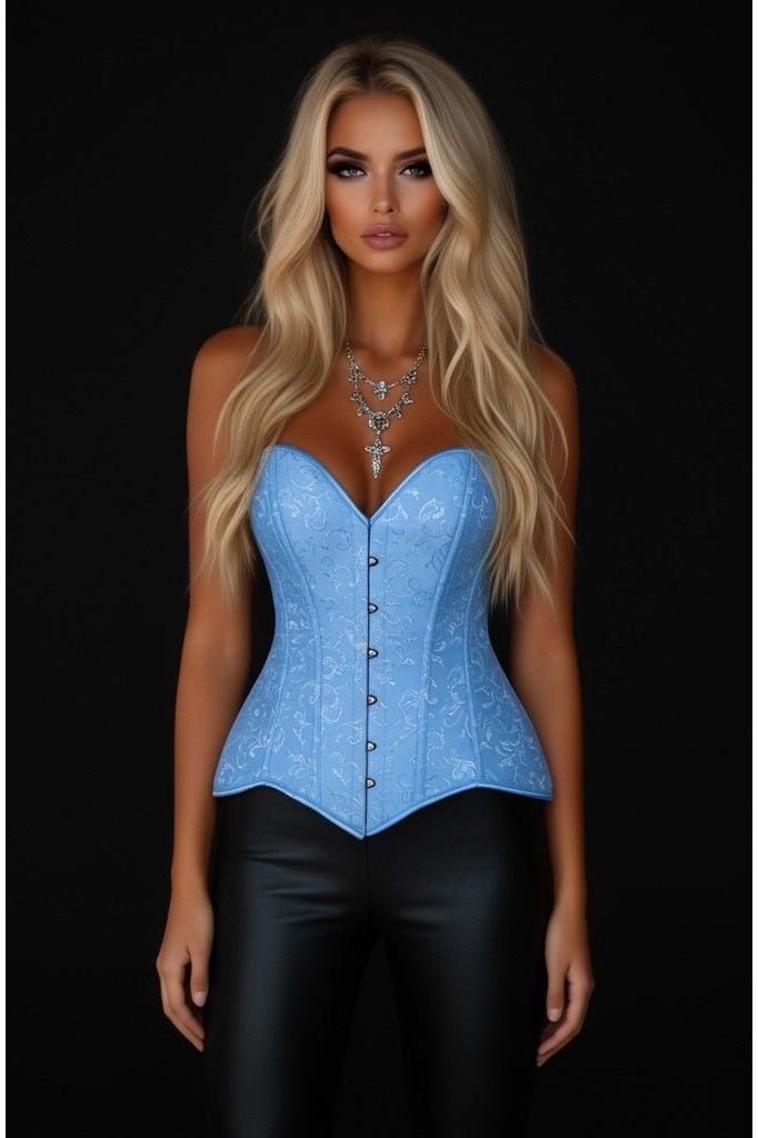 Daisy Corsets Lavish Lt Blue Brocade Overbust Corset W/Busk Closure - Daisy Corsets