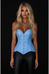Daisy Corsets Lavish Lt Blue Brocade Overbust Corset W/Busk Closure - Daisy Corsets