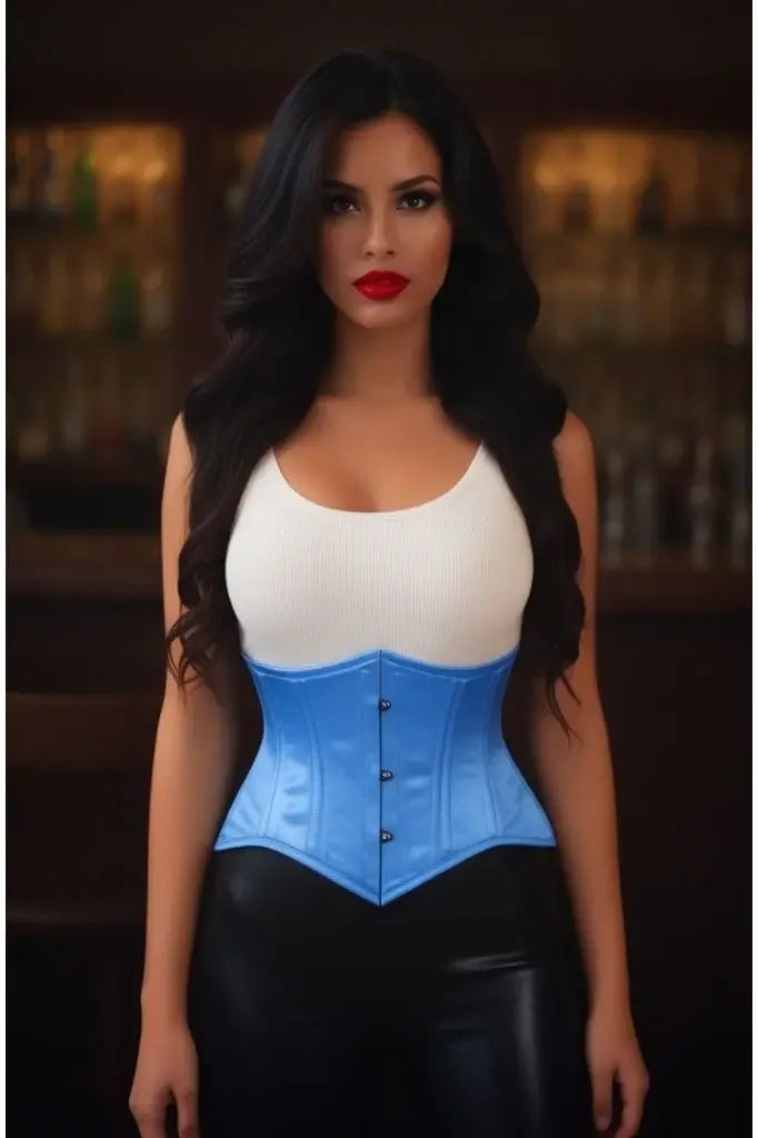 Lavish Lt Blue Satin Mini Cincher Underbust Corset Waist Cincher Busk Closure - Daisy Corsets - Flyclothing LLC