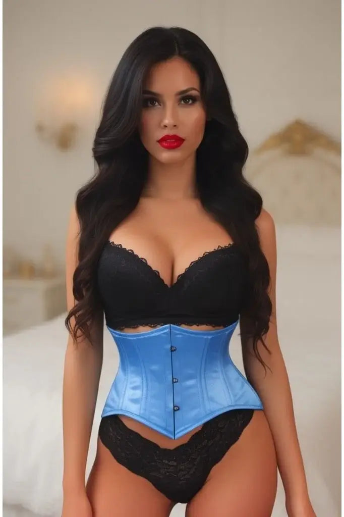Lavish Lt Blue Satin Mini Cincher Underbust Corset Waist Cincher Busk Closure - Daisy Corsets - Flyclothing LLC