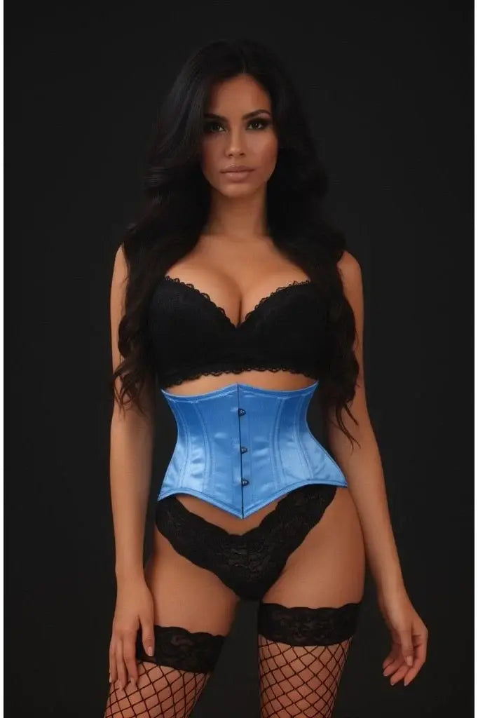 Lavish Lt Blue Satin Mini Cincher Underbust Corset Waist Cincher Busk Closure - Daisy Corsets - Flyclothing LLC