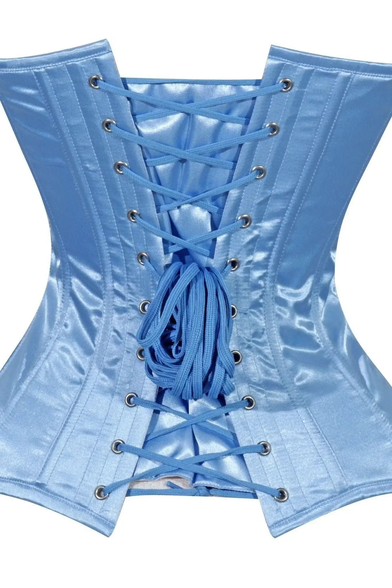 Lavish Lt Blue Satin Overbust Corset Sweetheart Neckline Busk Closure - Daisy Corsets - Flyclothing LLC