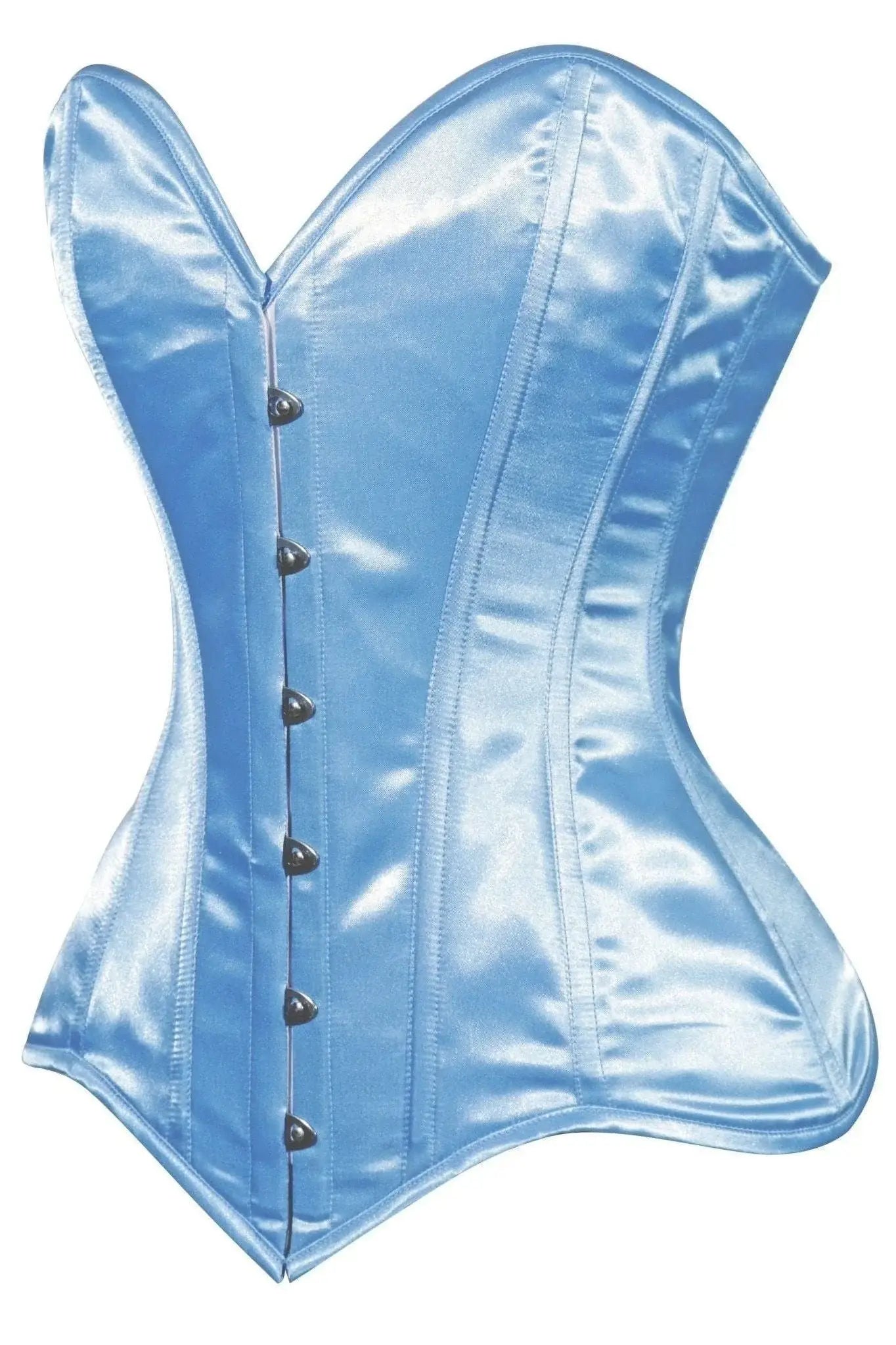 Lavish Lt Blue Satin Overbust Corset Sweetheart Neckline Busk Closure - Daisy Corsets - Flyclothing LLC