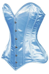 Lavish Lt Blue Satin Overbust Corset Sweetheart Neckline Busk Closure - Daisy Corsets - Flyclothing LLC