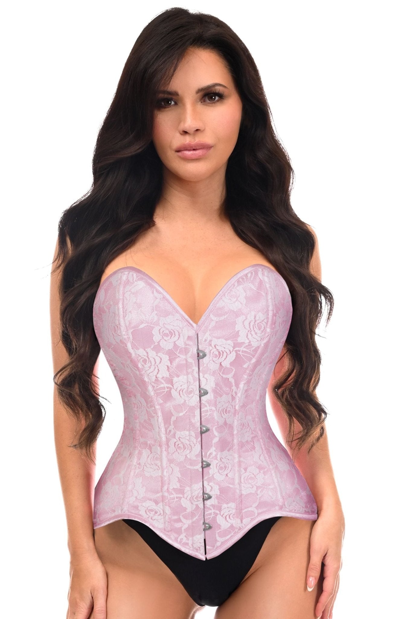 Daisy Corsets Lavish Lt Pink Lace Overbust Corset Sweetheart Neckline Busk Closure - Daisy Corsets