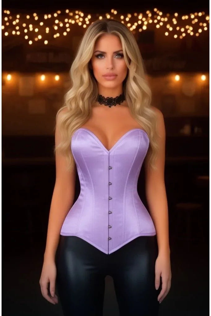 Lavish Lt Purple Satin Overbust Corset Sweetheart Neckline Busk Closure - Daisy Corsets - Flyclothing LLC