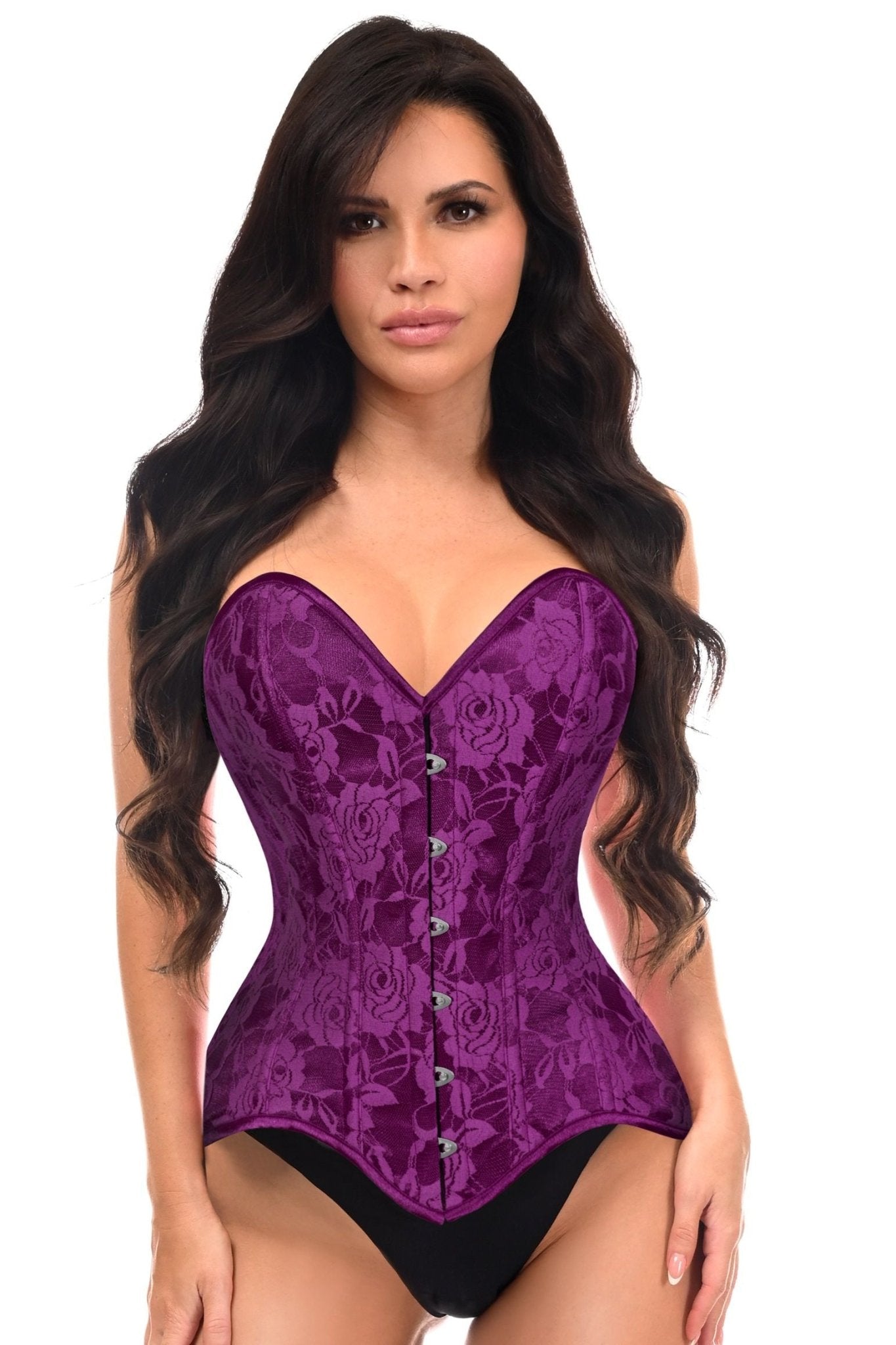 Daisy Corsets Lavish Magenta Lace Overbust Corset Sweetheart Neckline Busk Closure - Daisy Corsets