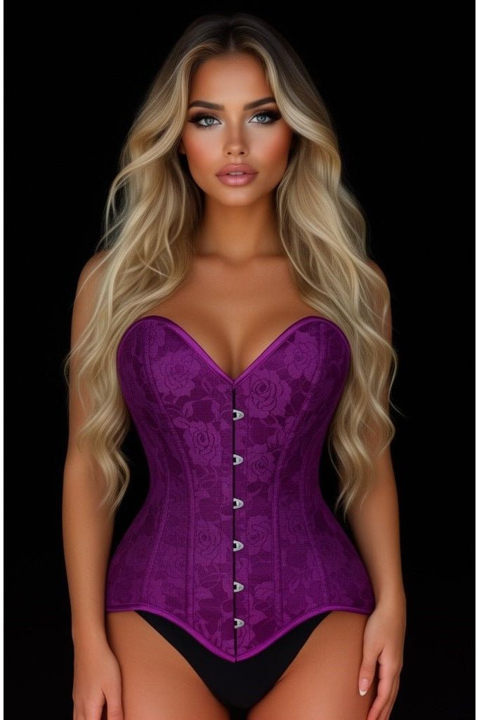 Daisy Corsets Lavish Magenta Lace Overbust Corset Sweetheart Neckline Busk Closure - Daisy Corsets